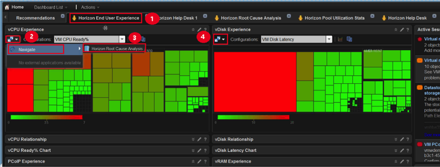 Navigate from Horizon End User Experience to Root Cause Analysis