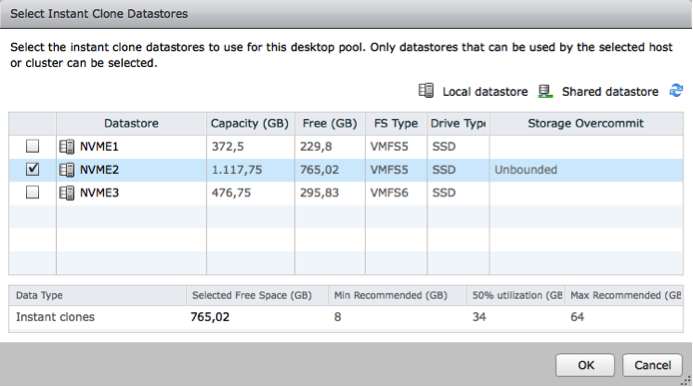 Local storage for instant clones