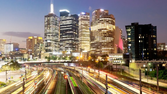 Railway in Melbourne at night, multiple exposure