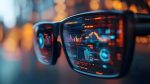 Futuristic Smart Glasses with Financial Data Overlays in 3D Macro Shot | Wearable Technology for Financial Management | Enhanced Decision Making and Insights