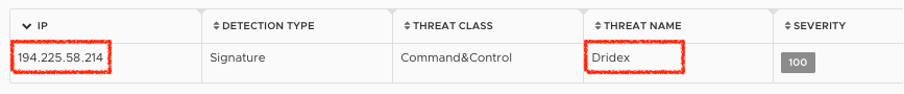 NSX detects the network traffic to the Dridex C&C server