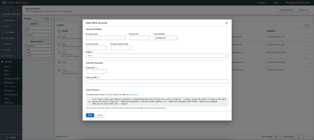 Carbon Black Cloud Account Onboarding Form