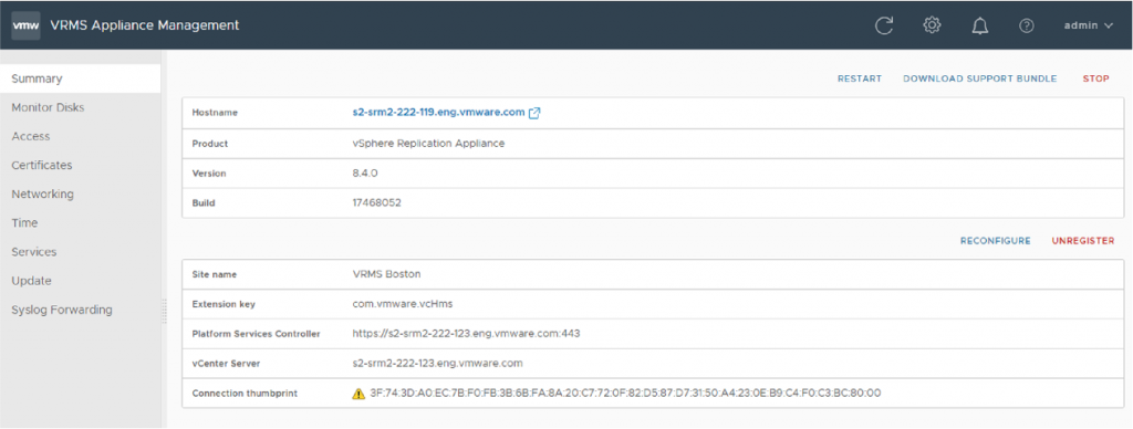 SRM and vSphere Replication 8.4  management interface