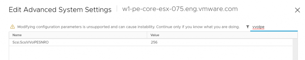 vVols VVOLPESNRO default Queue Depth 256