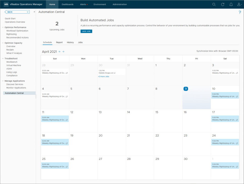 Automation Central page in vRealize Operations 8.4