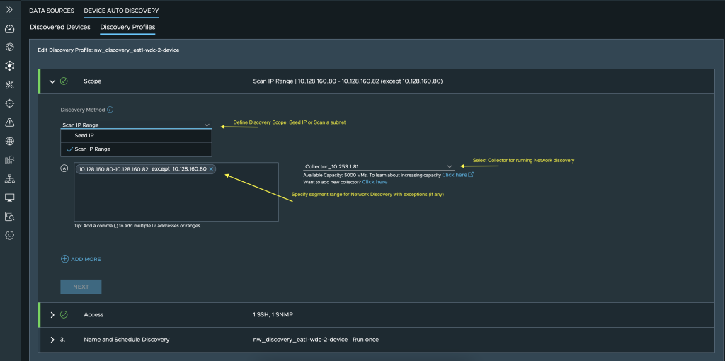 Network Discovery Profile configuration