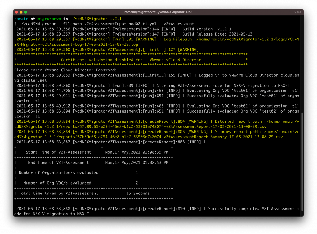 VMware NSX Migration for VMware Cloud Director Assessment Mode