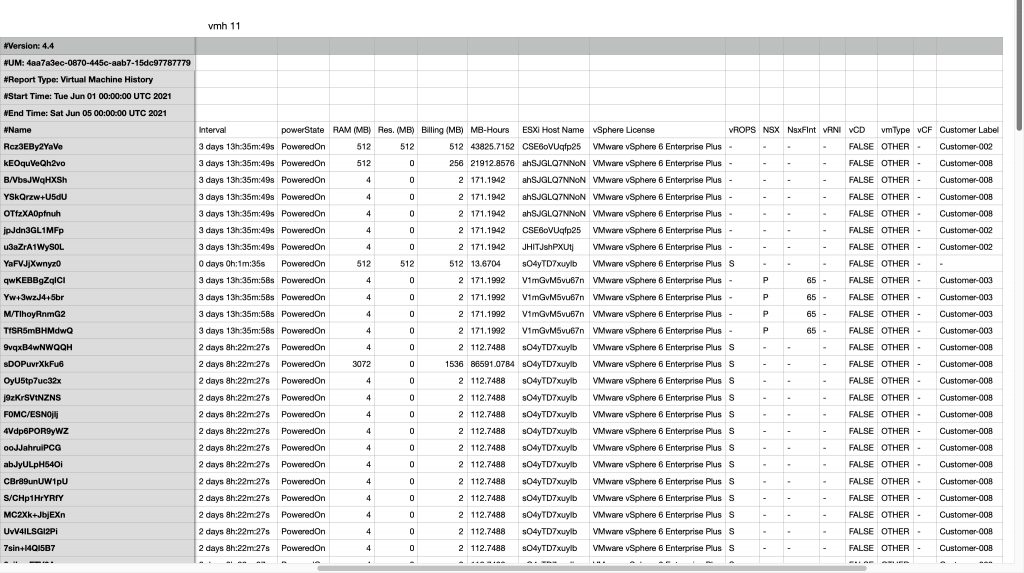 Virtual Machine History Report