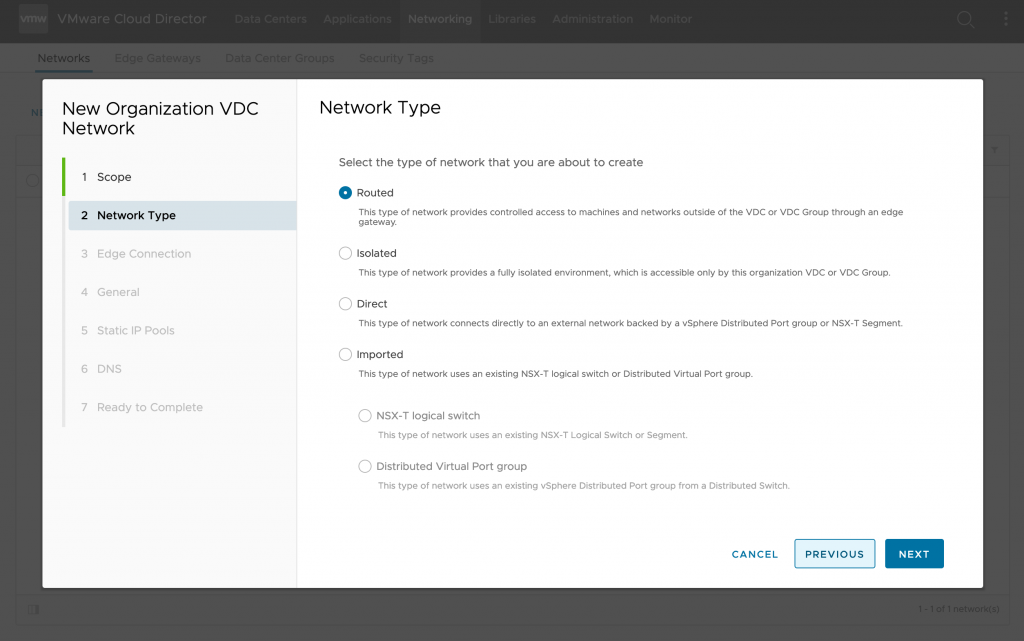 Organization VDC networks options in VMware Cloud Director (VCD) 10.3