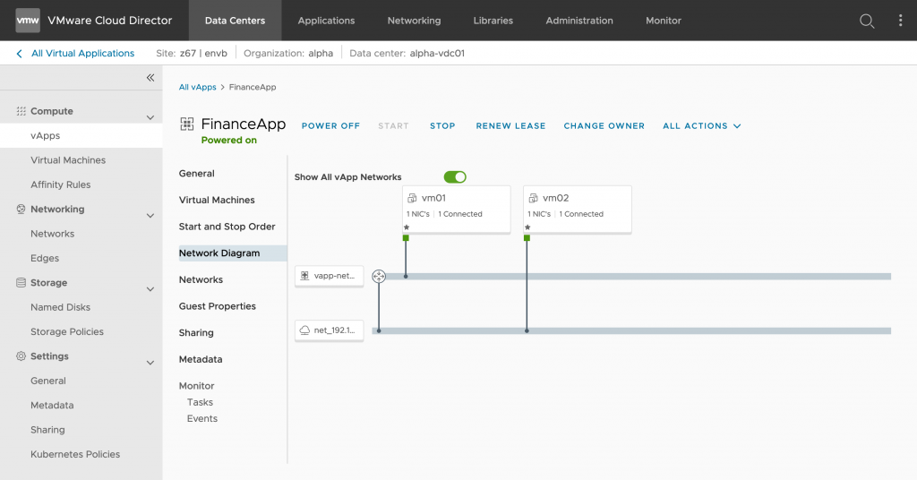 NSX-T routed vApp network diagram in VMware Cloud Director (VCD) 10.3