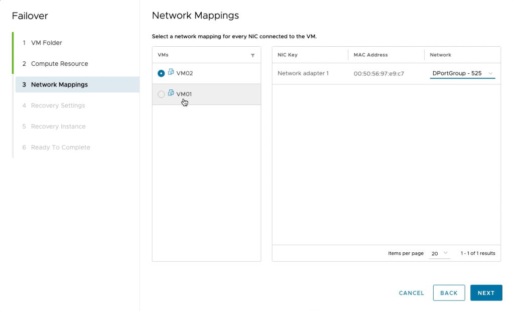 Map networks vSphere DR