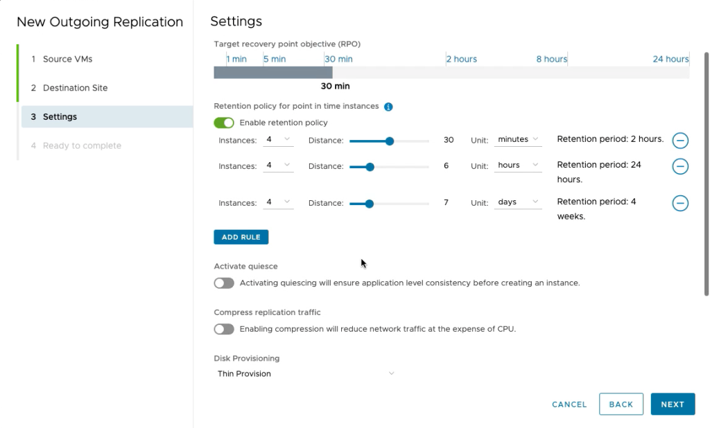 Configure a new replication vSphere DR