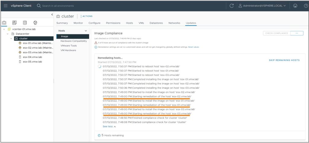 vSphere Lifecycle Manager multi-host remediation