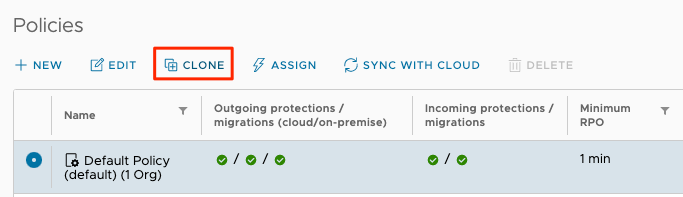 VCDA - Clone a replication policy