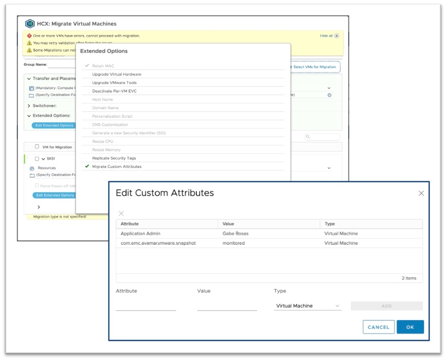 Migrate Custom Attributes for Bulk, RAV, and Cold Migrations 