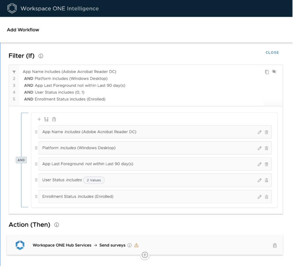 Adding a survey workflow in Workspace ONE Intelligence